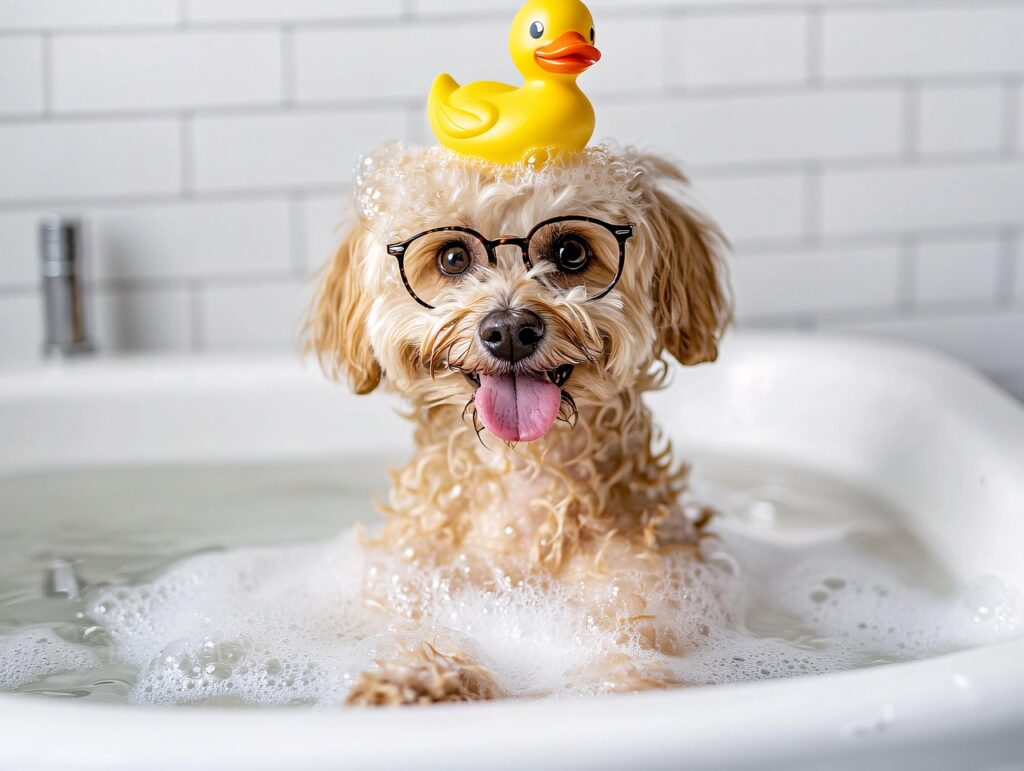 chien bain canard